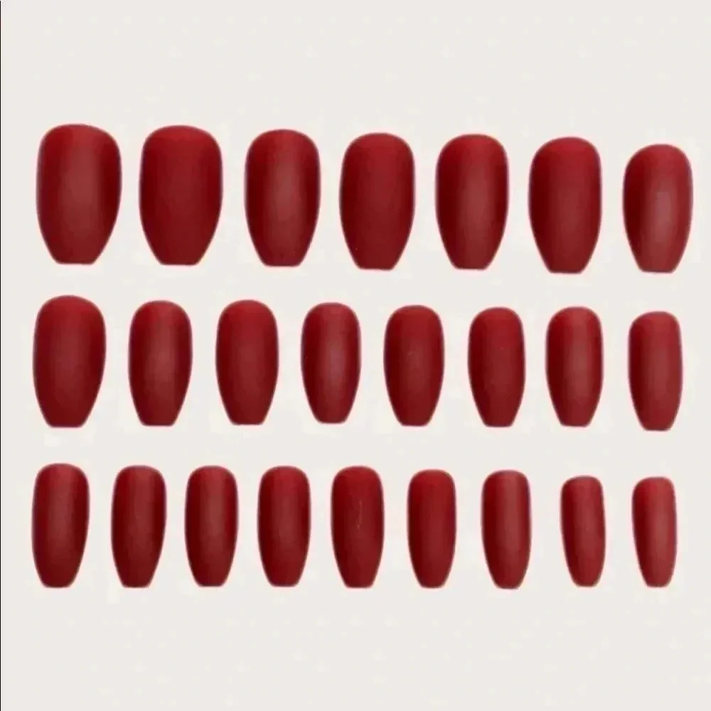 5/$20 Burgundy matte coffin false nails‎